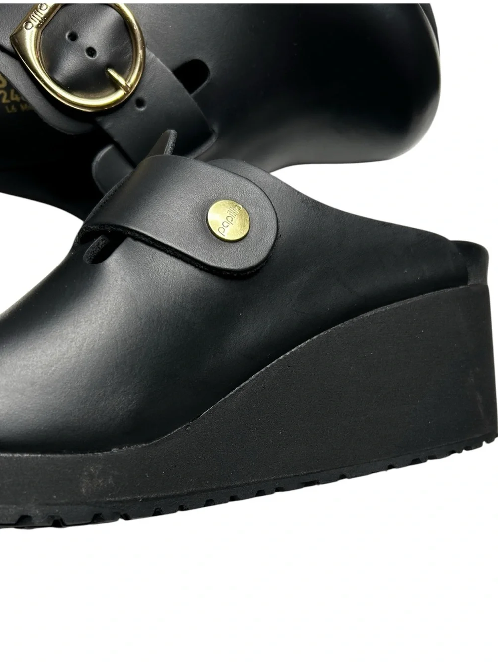 Birkenstock Fanny Ring Buckle Black Leather Platform Clogs EU 37 Medium / Narrow - Picture 12 of 12